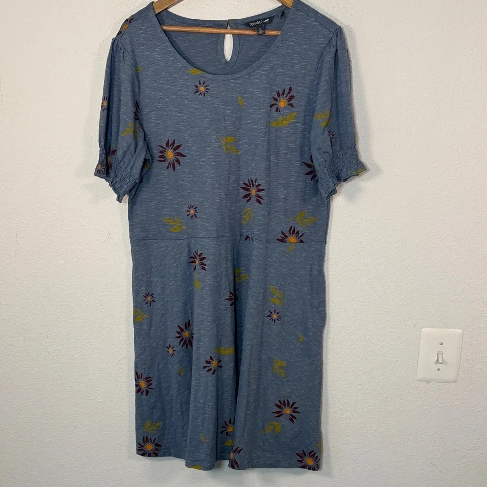 Toad & Co Laurel short sleeve blue floral dress m organic cotton blend XL - Picture 2 of 6